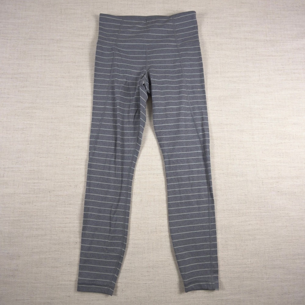 Athleta Grey Striped High Waisted 7/8 Leggings‎ Yoga Pants Womens Small